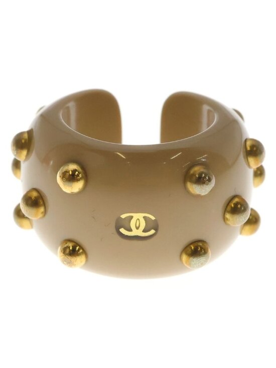 Chanel Jewelry - Chanel CC Logo Studded Ring Beige Gold